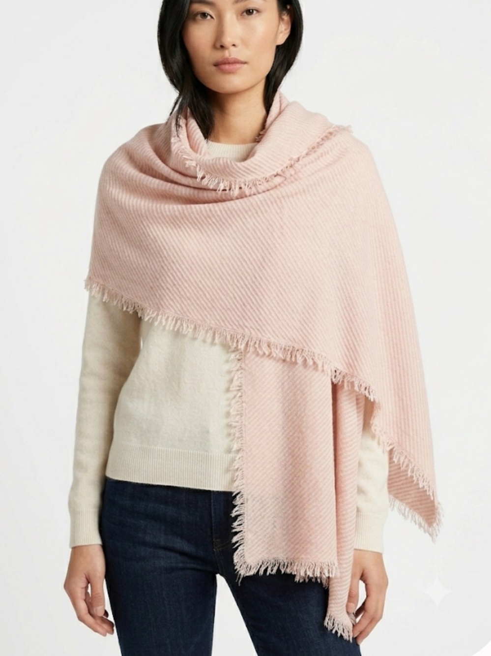 Suzy Shier Light Pink Ribbed Fringe Pashmina Scarf